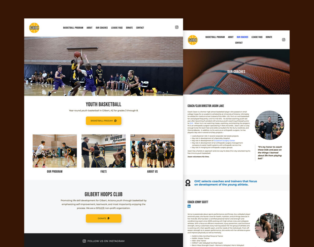 Gilbert Hoops website pages mockup