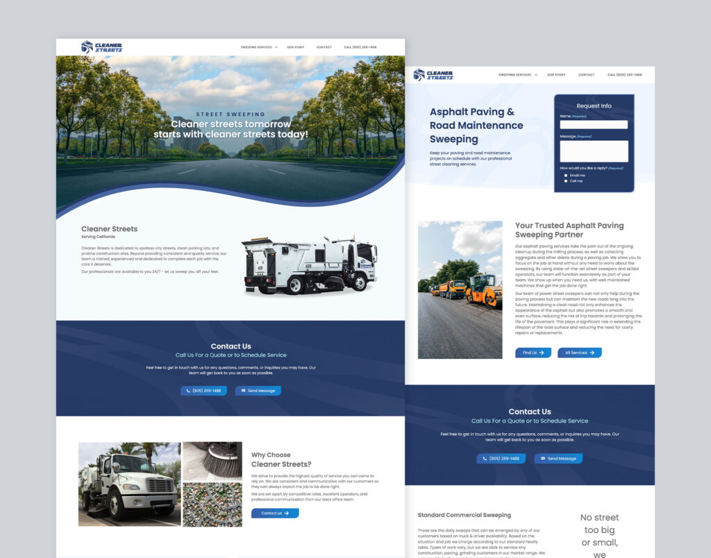 Cleaner Streets website pages mockup