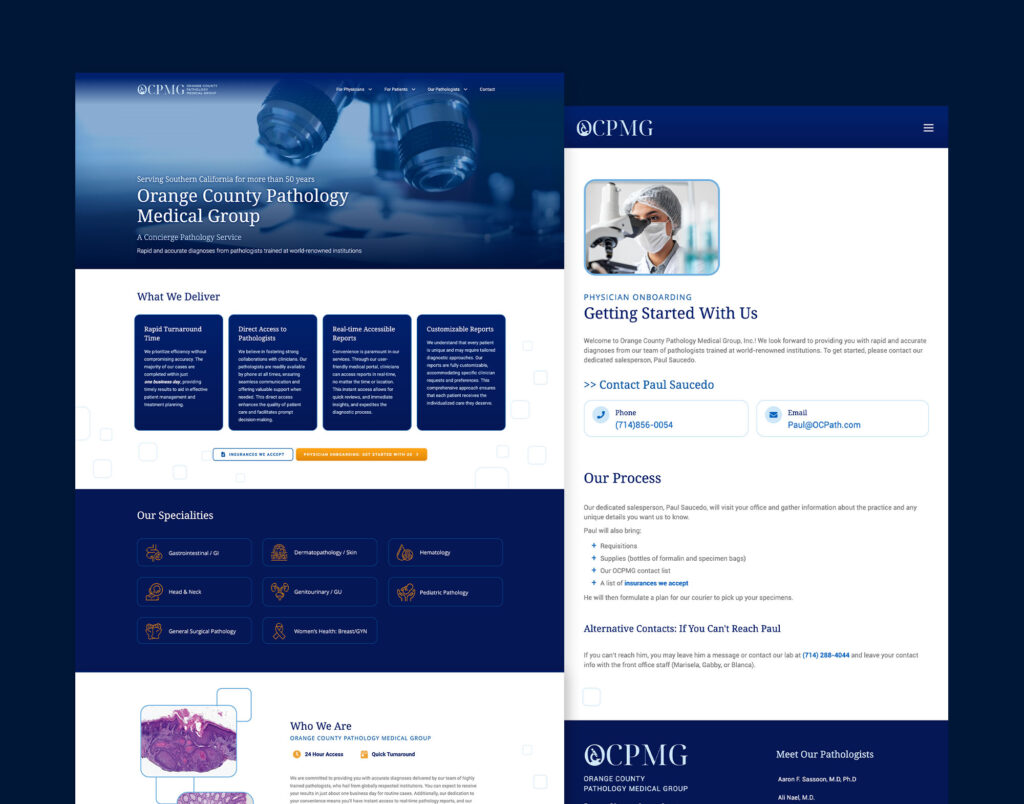 Orange County Pathology website mockup