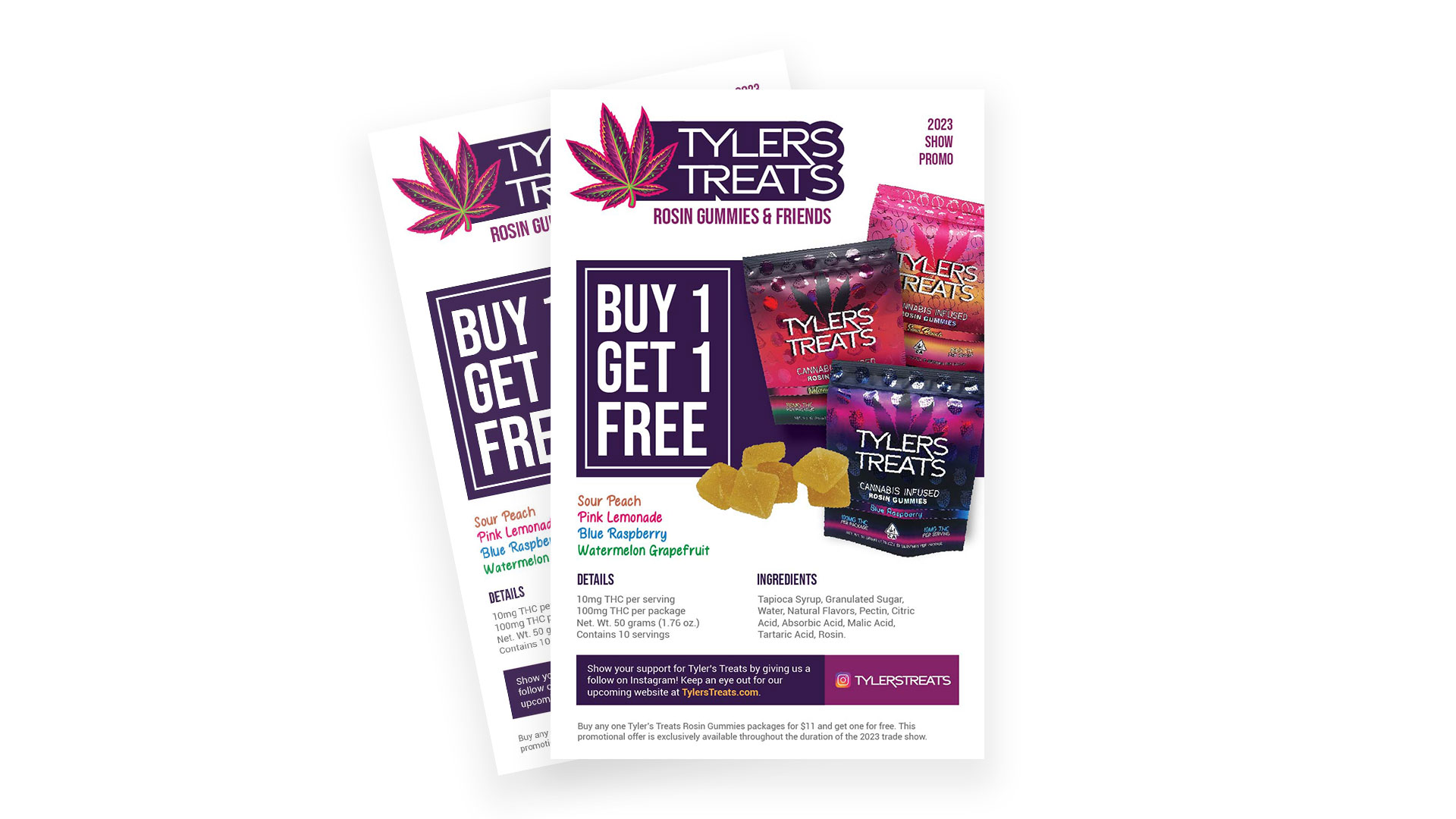 Tyler's Treats Buy One Get One flyer for trade show 2023