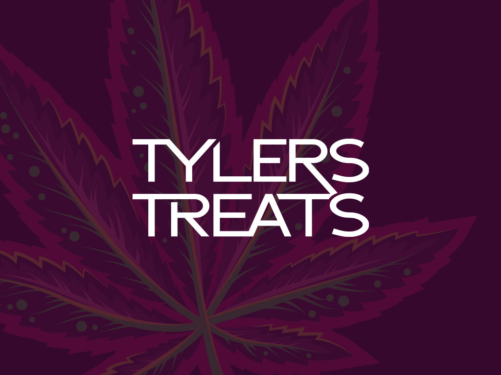 Tyler's Treats logo over branded background