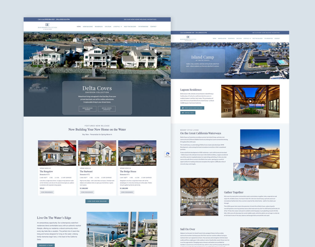 Davidson Collection at Delta Coves website pages mockup
