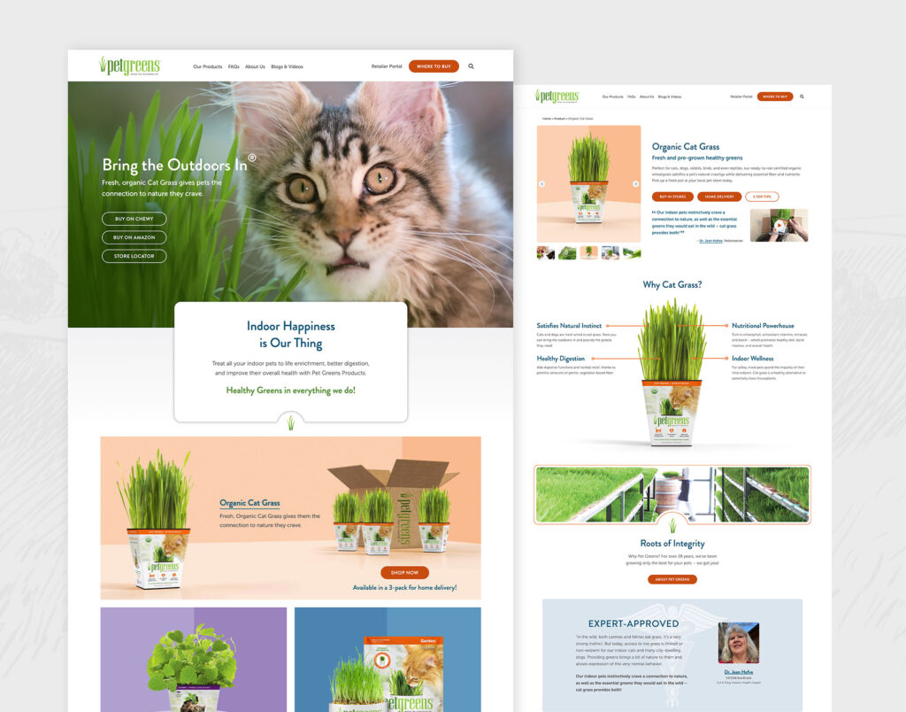 Pet Greens website pages mockup