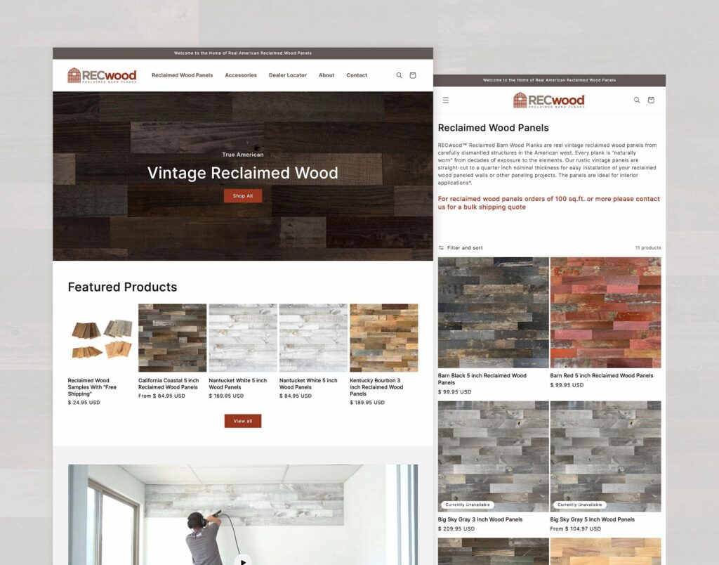 RecWood Planks website pages mockup